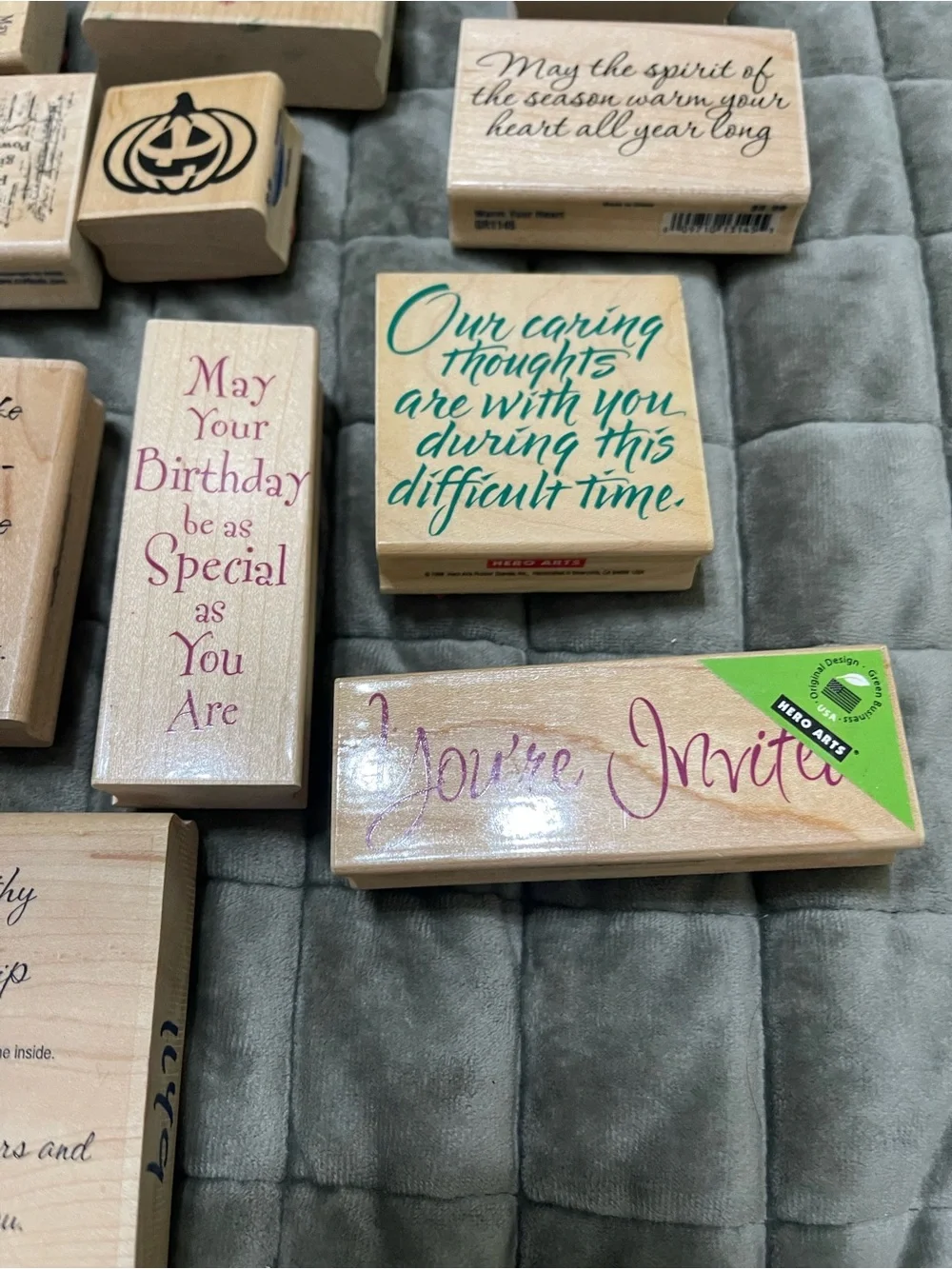 Lot Of 30 Wood Mount Rubber Stamps stamping holidays birthdays quotes